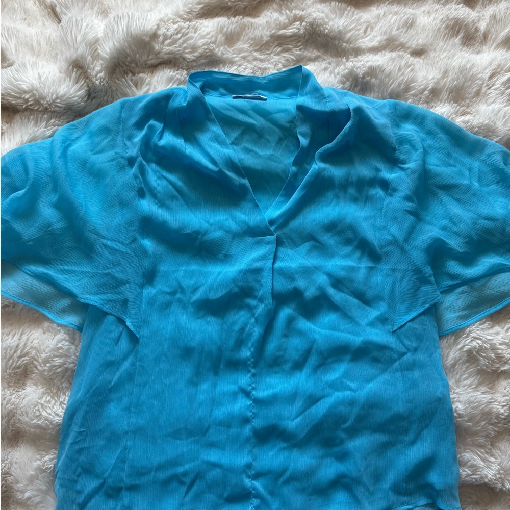 Calvin Klein Blue Mandarin Collar Relaxed Blouse